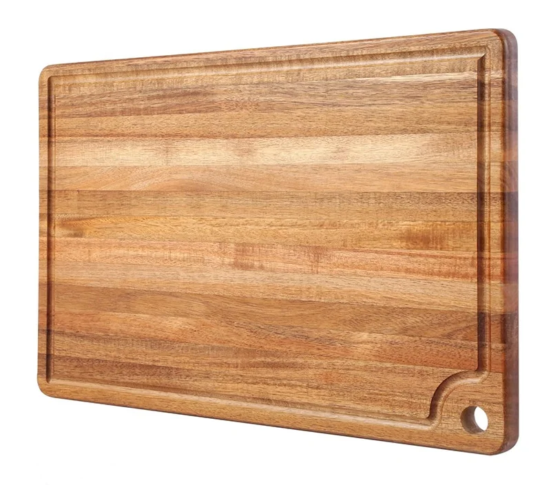 Large Acacia Wood Cutting Board with Juice Groove & Handle Hole 18 x 12 Inch