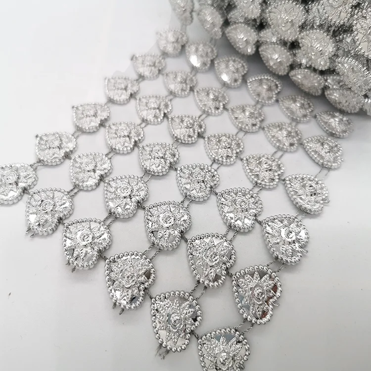 wholesale 6 row silver  heart plastic Rhinestone Wrap net mesh for woman  garniture