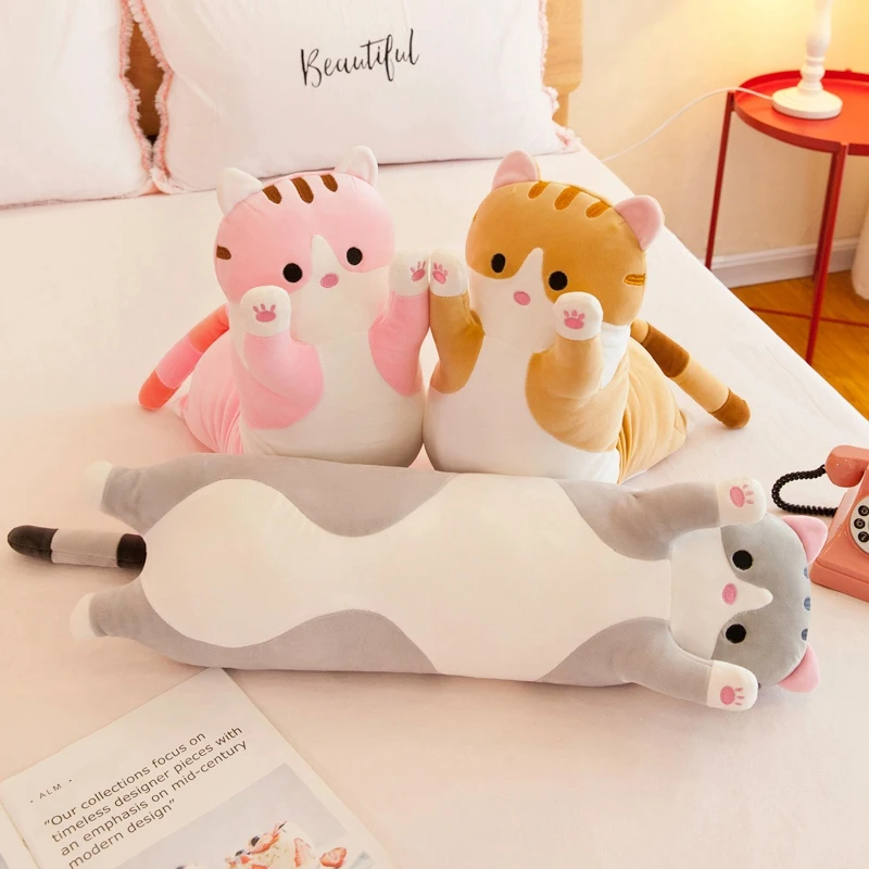 aby Kids Toys Soft Cat Big Hugging Plush Pillow Cartoon Long Cat Kitten Legs Sleeping Companion Bolster Toys Stuffed Animal