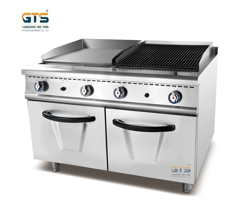 Commercial Gas Range 4 Burners Cooker stove with Lava Rock Grill and Gas Oven 1200mm Cooking Luxury Restaurant Kitchen Equipment