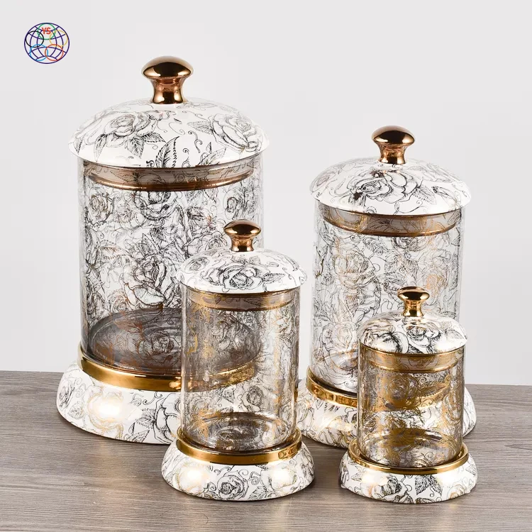 Yongsheng wholesale Modern style kitchen storage jar set glass canister with metal lid