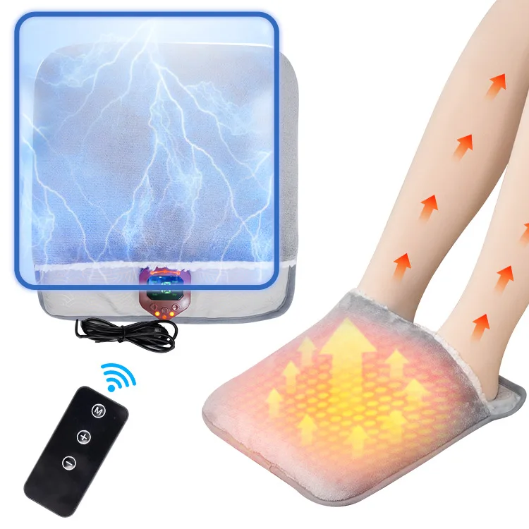 Qingyi home foot feet stimulator vibrating shiatsu heated EMS tens massager electric heating pad mat with massage remote control