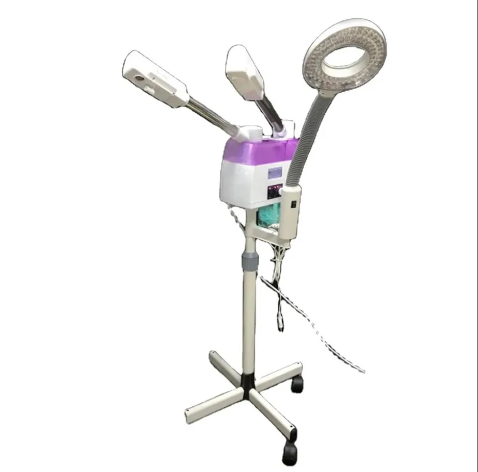 professional facial steamer with hot spraying and cold spraying having magnifying lamp