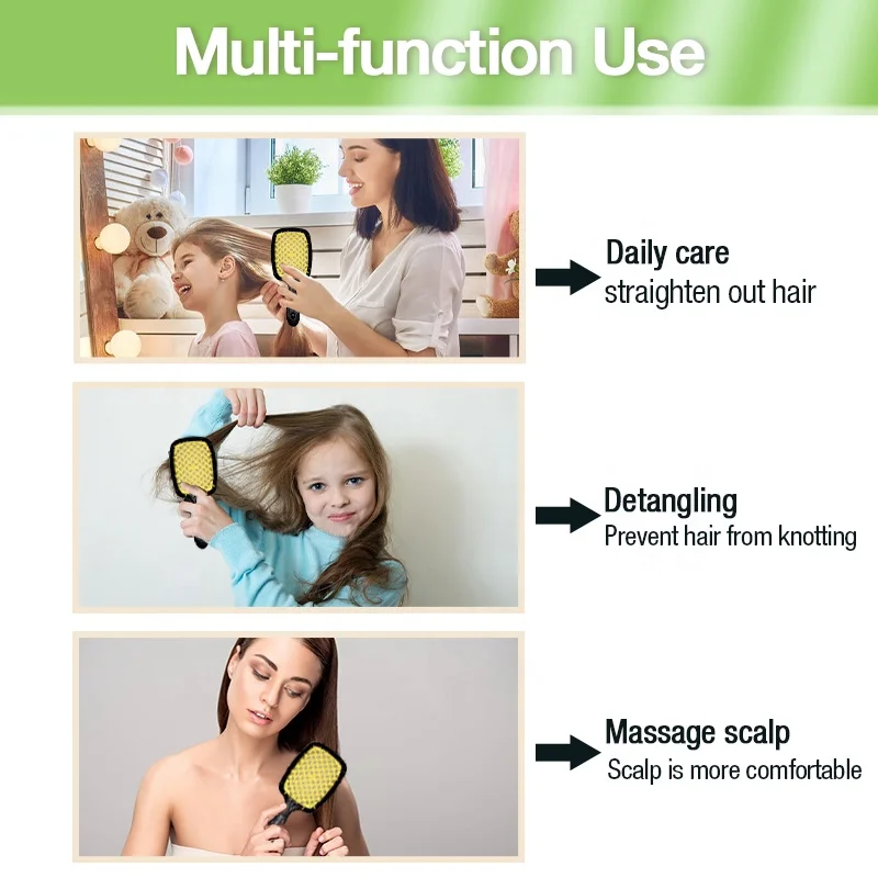 HEYAMO Heart Square Hollow Detangling Vent Brush Massage Comb Deman Custom Logo Curved Wave Brush Maze Hair Brush For Hair Dryer