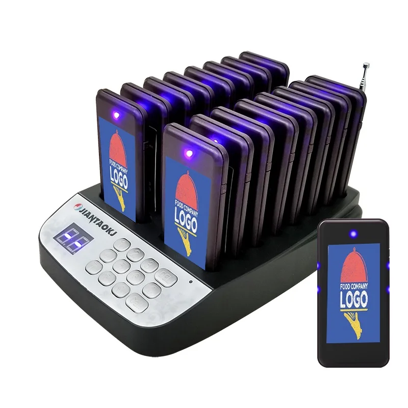 JIANTAO JT-916 With 16 Vibrator Receivers Wireless Calling Bell Pager System Restaurant Buzzer For Hookah Coffee Bar Canteen