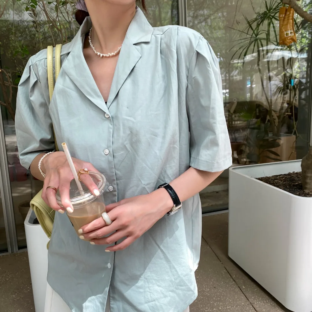 Latest New Arrivals Short Sleeve Fashionable Button Women White Korean Retro T Shirt Blouse And Tops