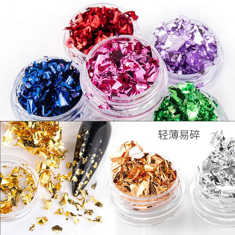 Gold Silver Glitter Aluminum Foil Nail Flakes for Resin Nail Decorations Stickers & Decals Metallic Nail Foil