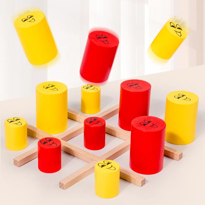 Children fun tic tac toe stacking dolls parent child interactive companion game wooden board game toy