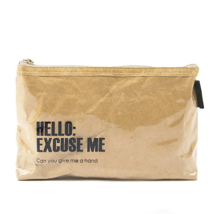 Custom Washable Kraft Paper Cosmetic Bag Waterproof Travel Cosmetic Pouch Tyvek Makeup Zipper Cosmetic Bag