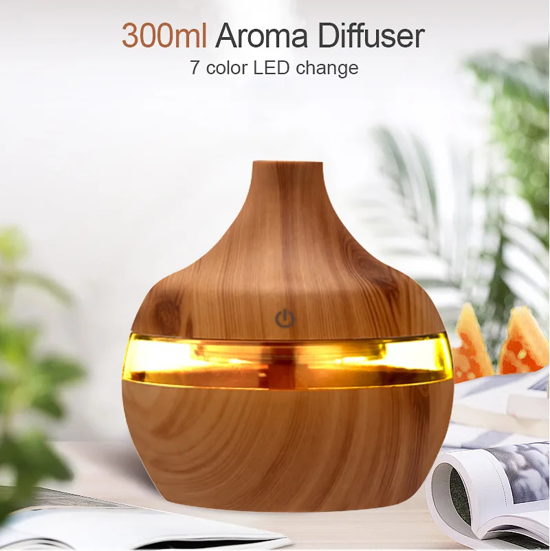 300ML USB design Electric desk Aroma Diffuser Mist Wood Grain Oil Aromatherapy  led light  Air Humidifier