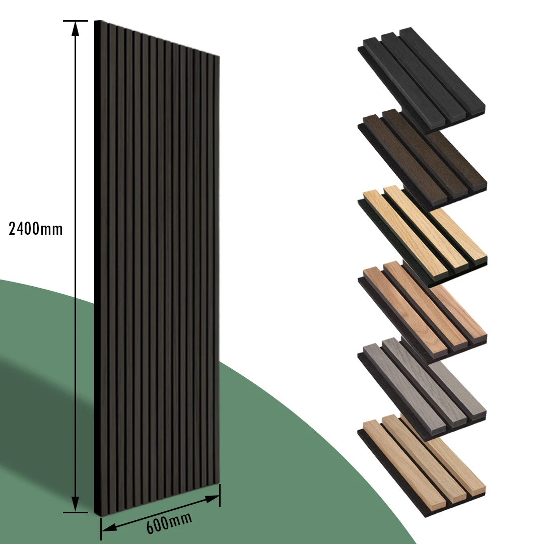 KASARO 2400*600mm Black Soundproof Panel 3D Grille design soundproof wooden slatted Wall Panels and Boards for hotel