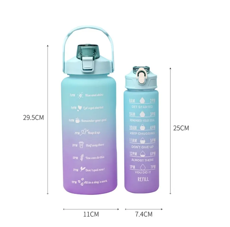 Kuerfit  Plastic Insulated Sports Gymnastics Eco Friendly 2L 0.8L Motivational Travel Water Bottle Set For Gift