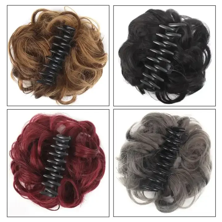 Messy Curly Short Synthetic Hair Extension Chignon Donut Roller Bun Wig Claw Clip In Hairpiece for Women
