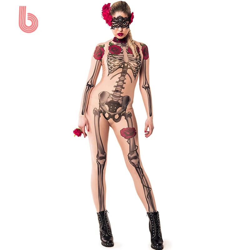 
BOYASH Halloween Sexy Cosplay rose skeleton Costumes Carnival Costume Women jumpsuits 