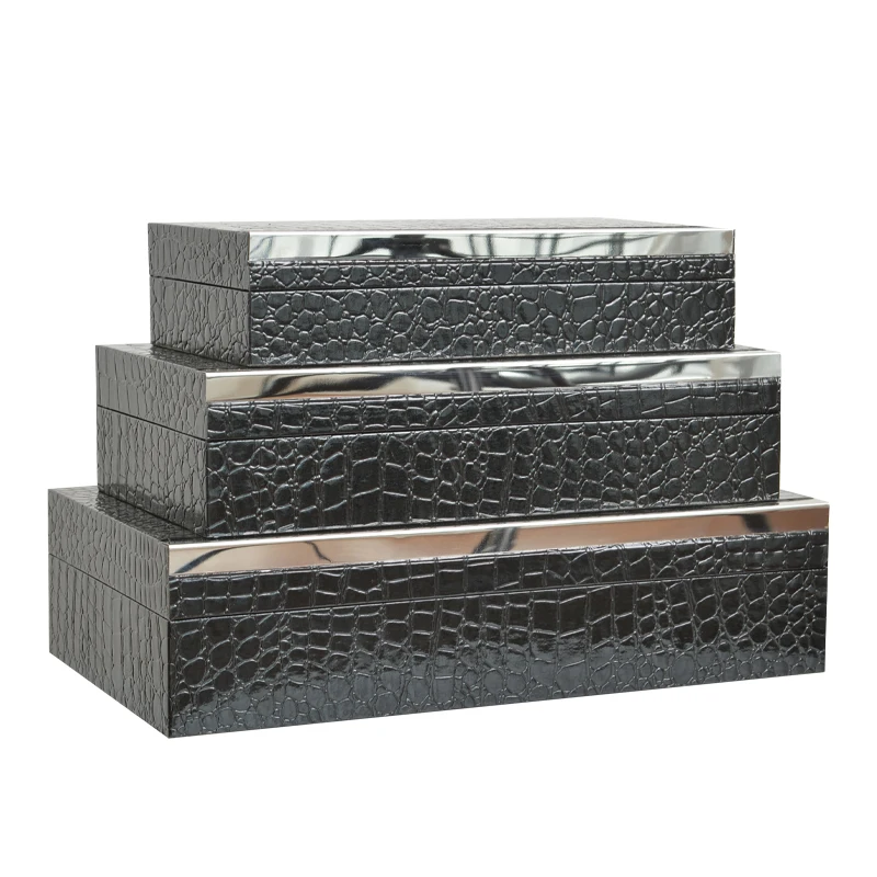 3 sets premium textured handmade wooden storage boxes luxury leather box wooden  box storage