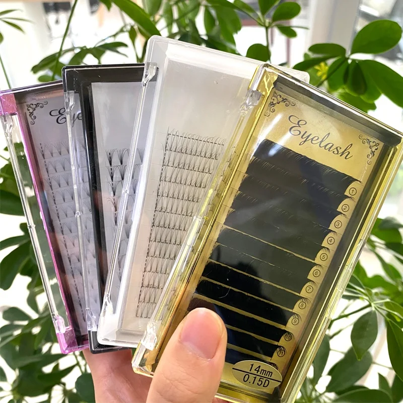 Wholesale private label individual eyelash extensions kit custom logo premade volume fans lash extension supplies