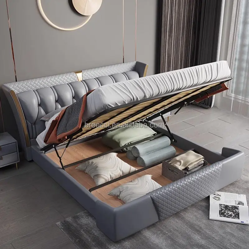 Luxury Modern King Double Bed Set High Quality Queen White Leather Wooden Frame Tufted Soft Feature Bedroom Storage Solution