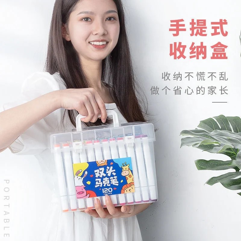 Circle pole Dual tip alcohol based marker pen 60 colors pp box twin marker permanent art sketch drawing marker pen for school