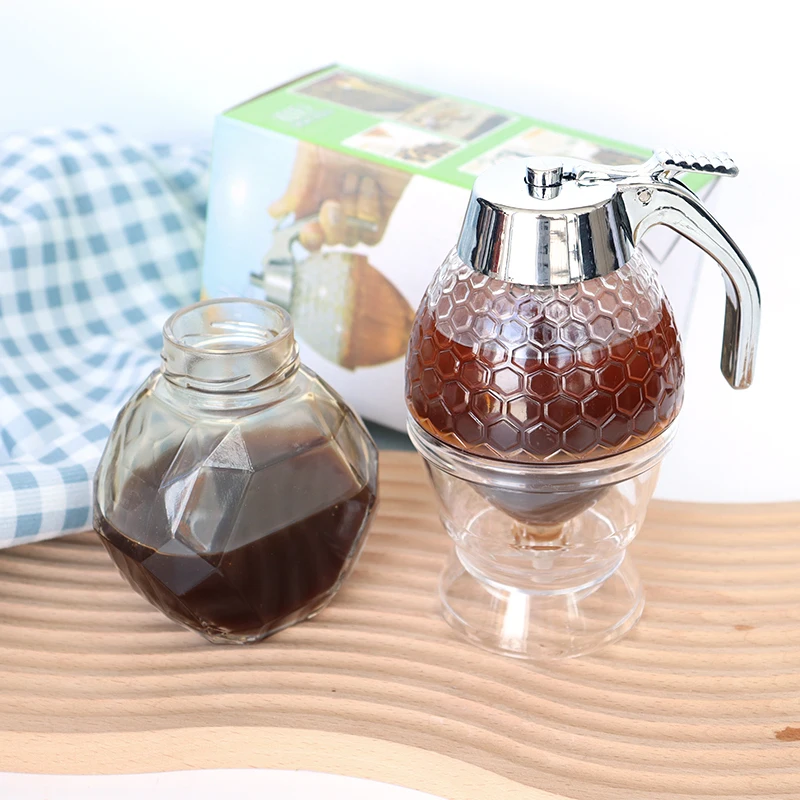 Factory 200ml Honey Dispenser No Drip Maple Syrup Dispenser Bee Drip Storage Pot Jar with Stand Multi Function Honey Dispenser