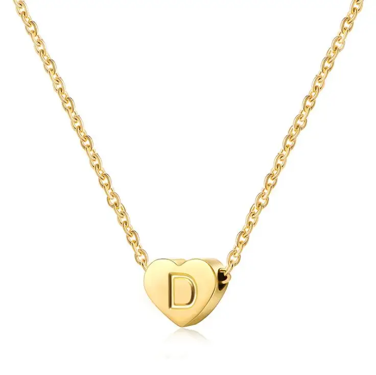 Stainless Steel pendant Gold Chain Initial Charms Metal Heart A To Z Letters Necklace For Women Name Jewelry