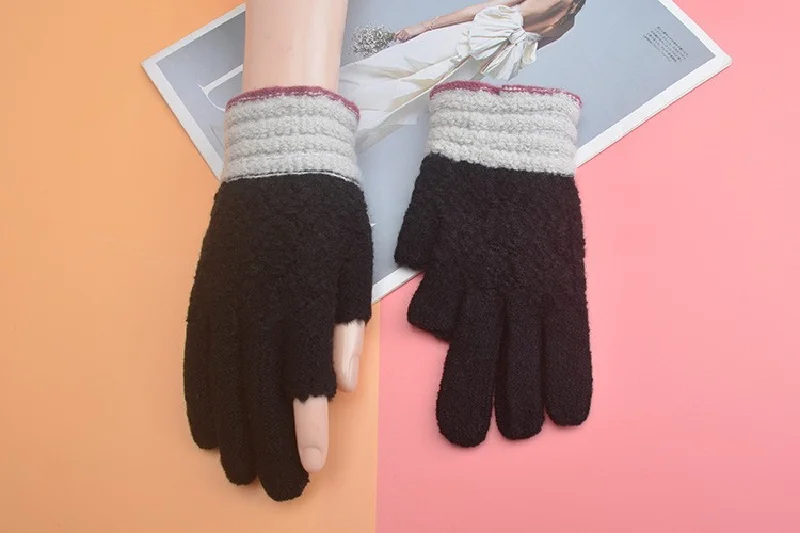 Hot Sale Exposed Two Fingers Autumn And Winter Touch Screen Warm Knitted Jacquard Gloves Touch Screen Gloves