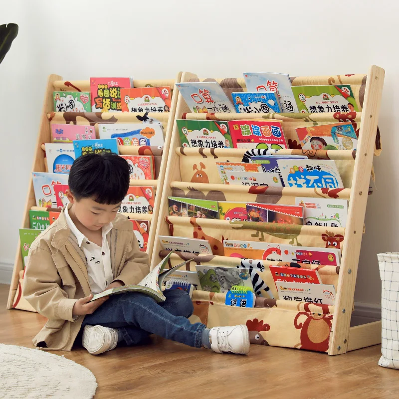 Pocket Wooden Book Magazine Display Shelf Kids Bookshelf Children Shelves Toy Storage Rack  Bookcase for Home