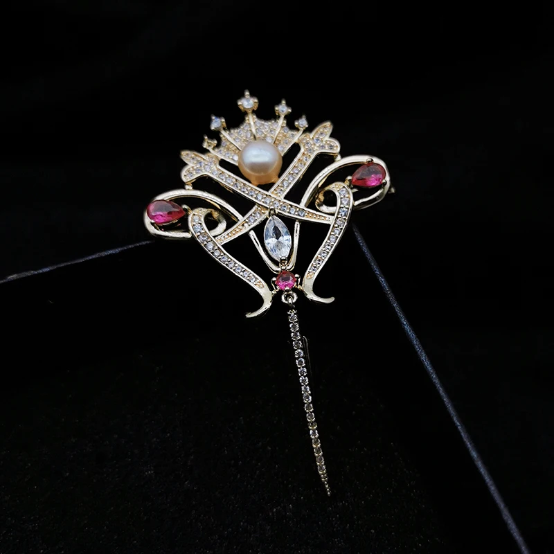 High quality luxury crown brooch set handmade stone brooches timepieces jewelry brooch