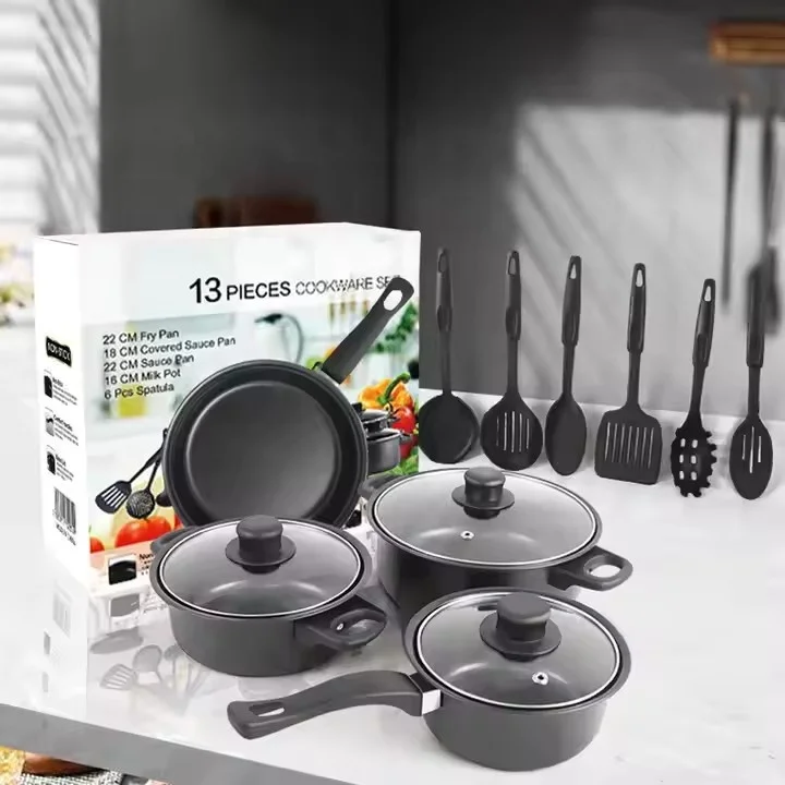 yuyang Wholesale Nonstick Cookware 13 Piece Set Cookware Stock Pot Stew Pan Frying Pan Multi-piece Kitchen Cookware Set