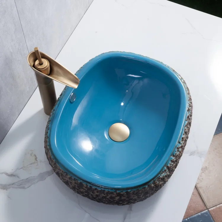 Bathroom luxury artificial Stone design black and blue art ceramic wash basin for kitchen and hotel