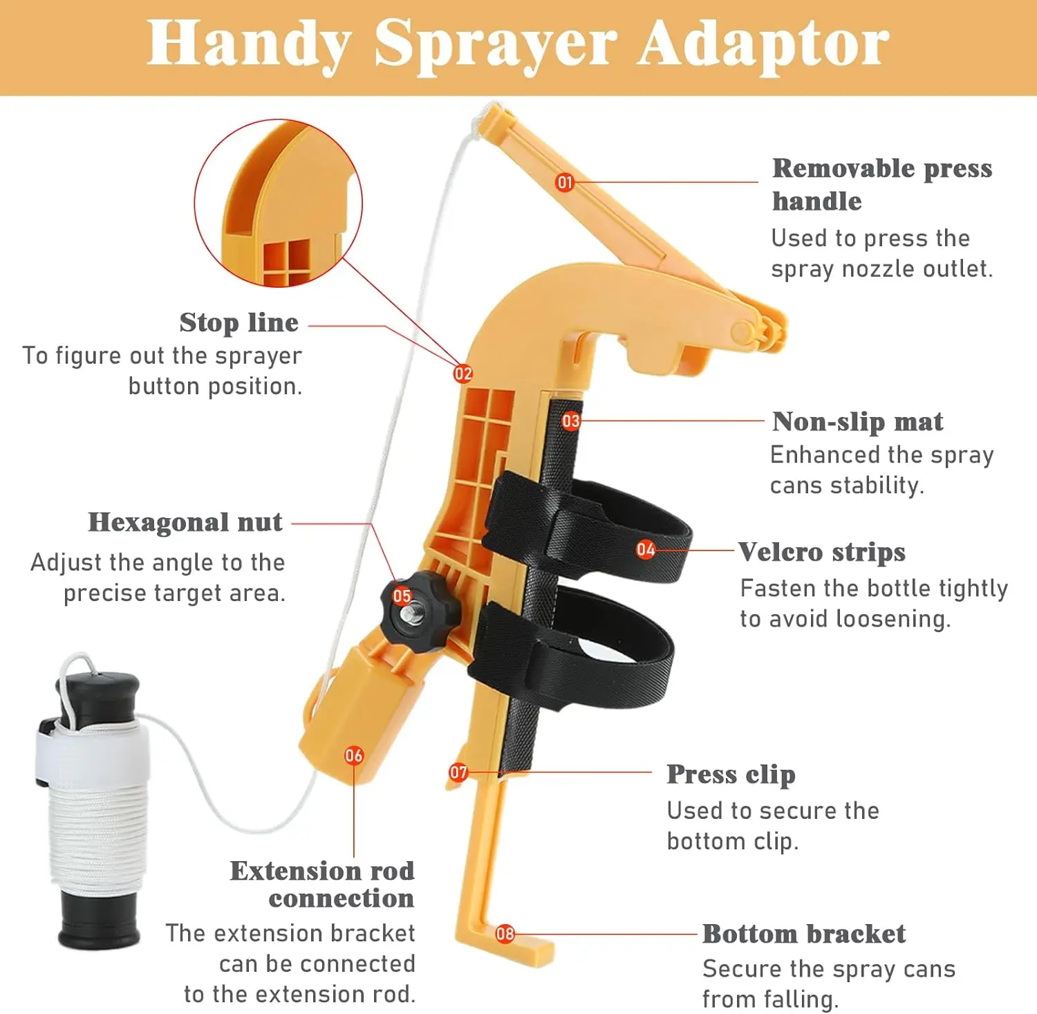 Adjustable Angle Heavy Duty Spray Can Extension Pole Adaptor Spray Can Trigger Handle for Most Aerosol Cans and Powder Dusters