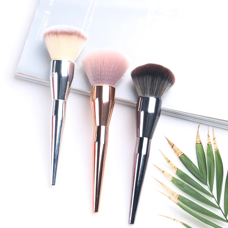 Silver handle fluffy single super soft hair makeup synthetic fiber kabuki big blush brushes make up loose powder blusher brush
