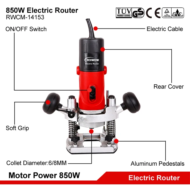 850W Electric Power Routers Woodworking Hand Milling Engraving Slotting Trimmer Carving Tools Portable Wood Router Machine 6/8MM