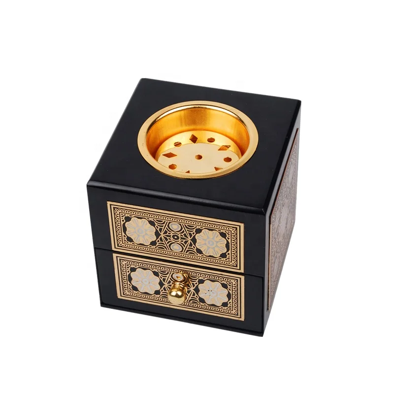 Best quality Wooden Black Metal plate Square Incense Burner Arabic incense burner