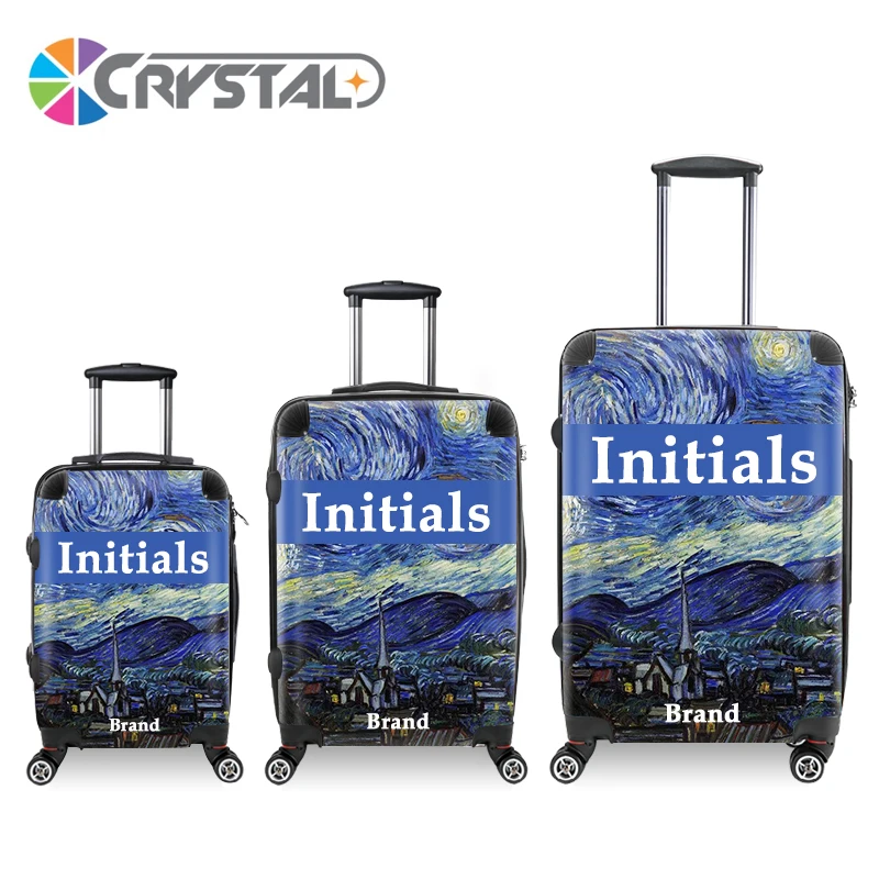 Crystal Brand Transparent Clear Travel Luggage Customized Initials Brand Trolley Luggage Personalized Logo Print PC Luggage