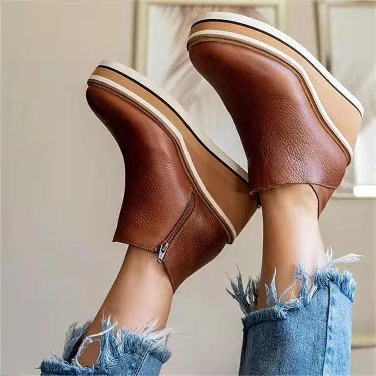 BUSY GIRL Women Casual Shoes Pumps Wedges Heels Platform Winter Ankle Boots Plus Size Walking Style Ladies Shoes SA4120