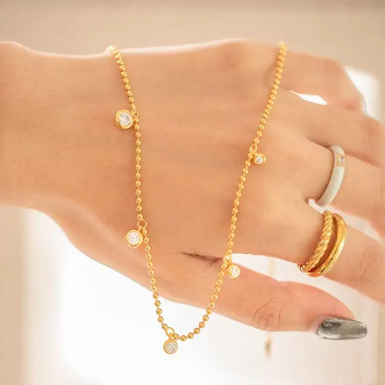 Simple Temperament Necklace For Women Stainless Steel Versatile High-grade Gold plated Zircon Clavicle Chain Necklace