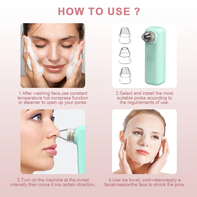 Hot Selling Electric Vacuum Blackhead Remover Facial Pore Acne Deep Cleaning Comedone Zit Pimple Extractor Tool with Camera