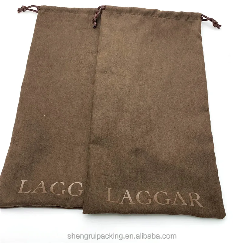 Brown Suede Drawstring Shoes Bags With Shiny Logo,Suede Dust Bag for Handbag