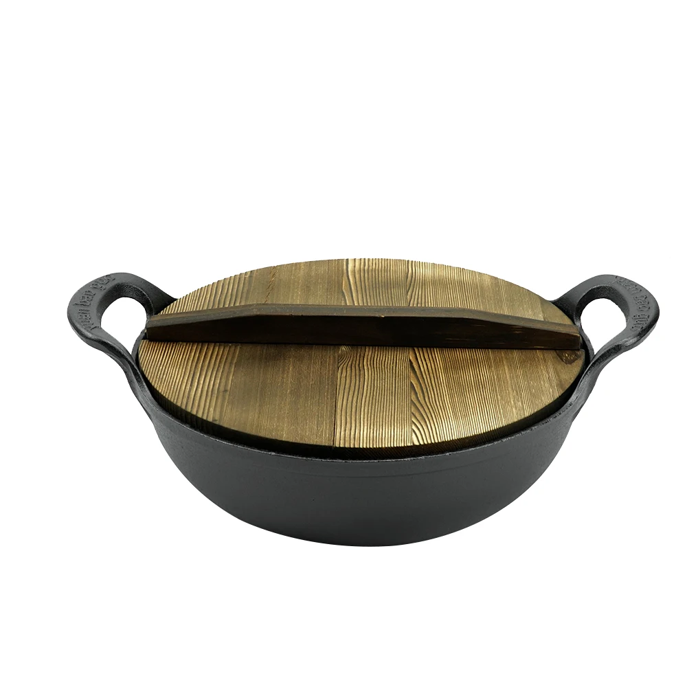 Round Preseasoned Cast Iron Cookware Deep Frying Pan Soup Pot Non Stick Cast Iron Mini Wok
