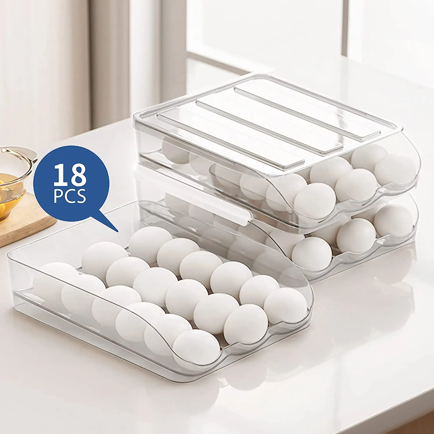 Large Capacity Egg Holder for Refrigerator Egg Fresh Storage Box for Fridge Egg Storage Container Organizer Bin