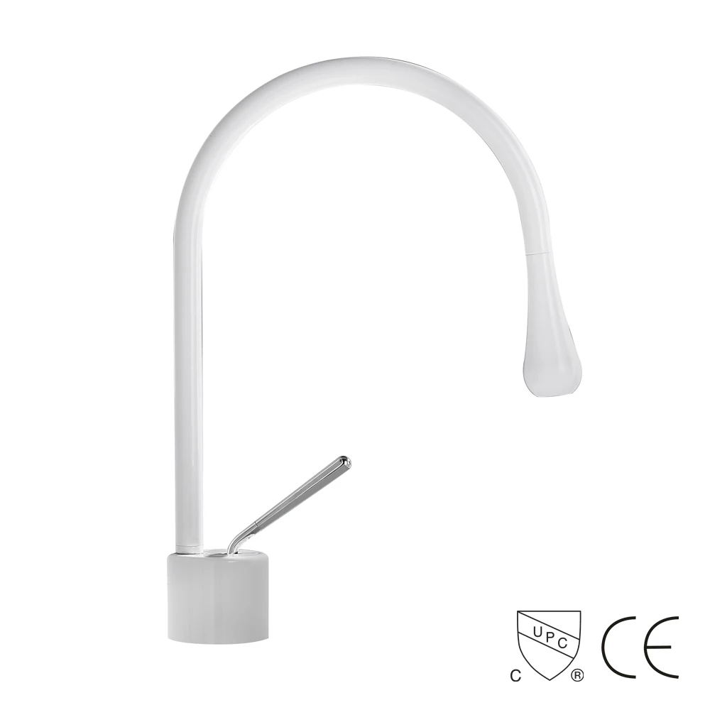 Eco-Friendly White Color Kitchen Sink Mixer Faucet Tap Single Handle Deck Mounted Goose Neck Kitchen Faucet