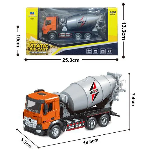 SJY-1737 1/50 Scale Simulation Alloy Metal Static Model Engineering Vehicles Concrete Mixer Truck Die-cast Toy Children Gift