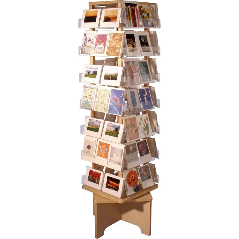Customized Wood Rotating Floor Standing Card Spinner for Wholesale