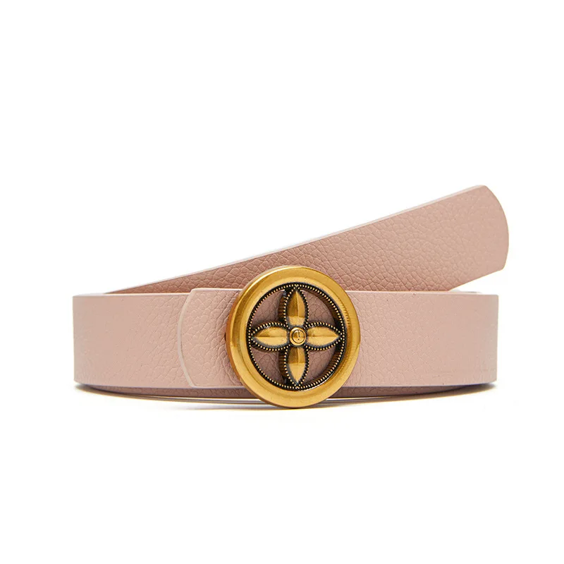 Wholesale Ladies pu Leather Jeans Strap Fashion Gold Round Buckle Thin Belts For Women Coat