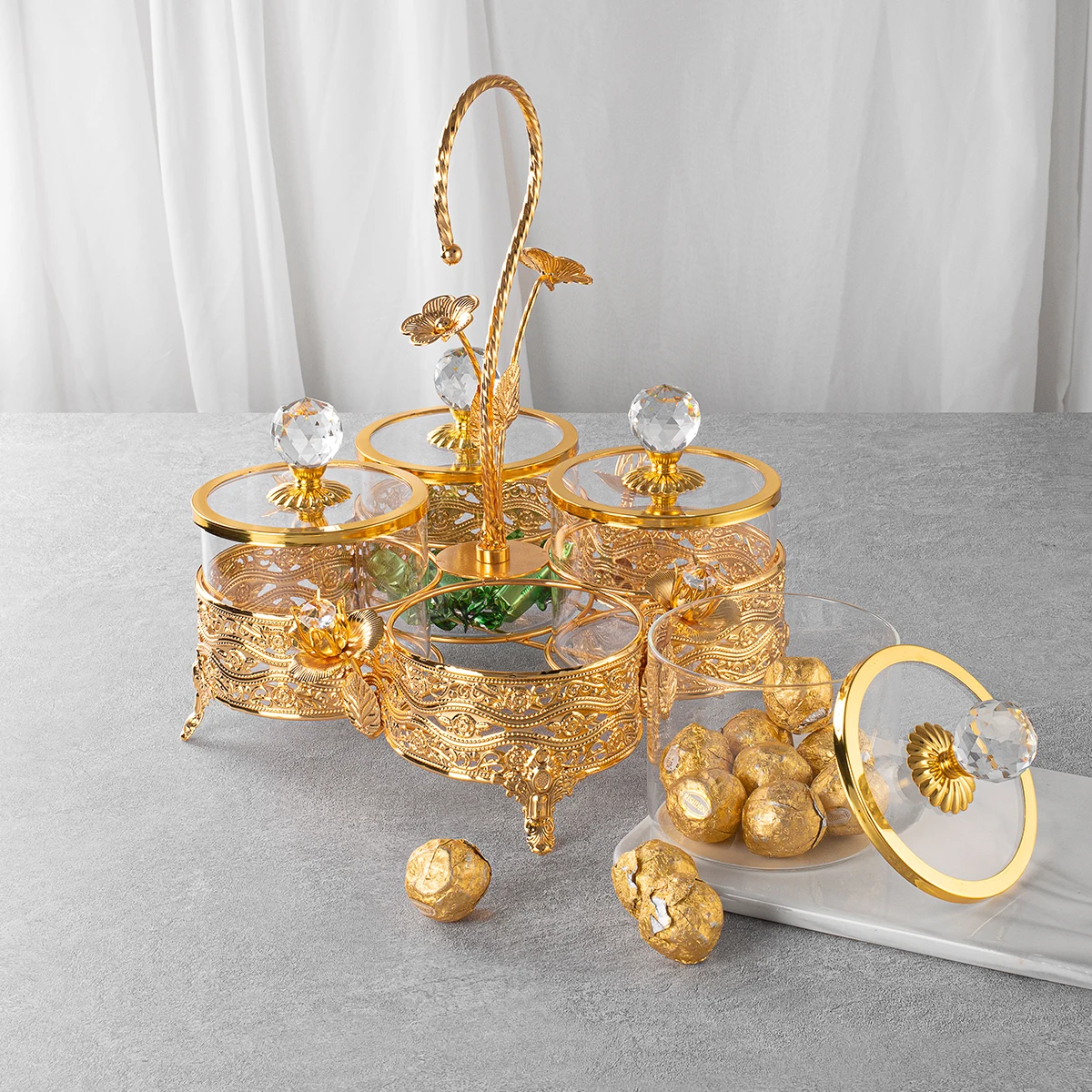JINGHUANG Middle East Home Decorative Gold Plated Metal Candy Box Dry Fruit Deco Storage Tray Candy Dish for Ramadan