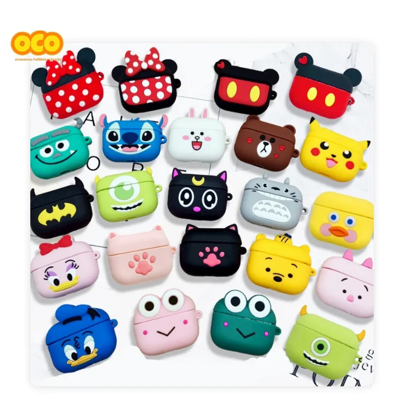 
OcoDropship Silicone Cute Case For Airpods Pro Case For Apple Airpods Pro Cover Earphone Case For Air Pods pro 3 With Keychain 