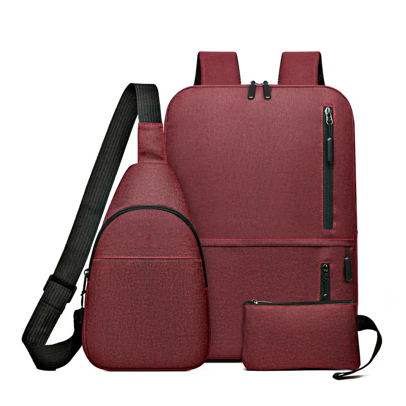 High Quality Fashion Mens 3 Pieces Set Laptop Backpack Messenger Bag Pencil Case Usb Smart Student School Backpack