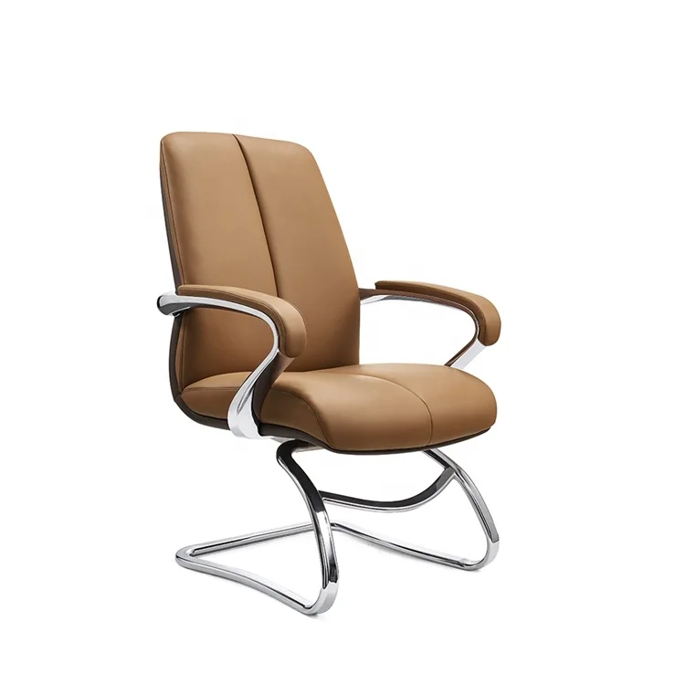 Офисный дизайнерский стул для клиентов, стул для посетителей со средней спинкой, офисный стул из коричневой искусственной кожи для конференций