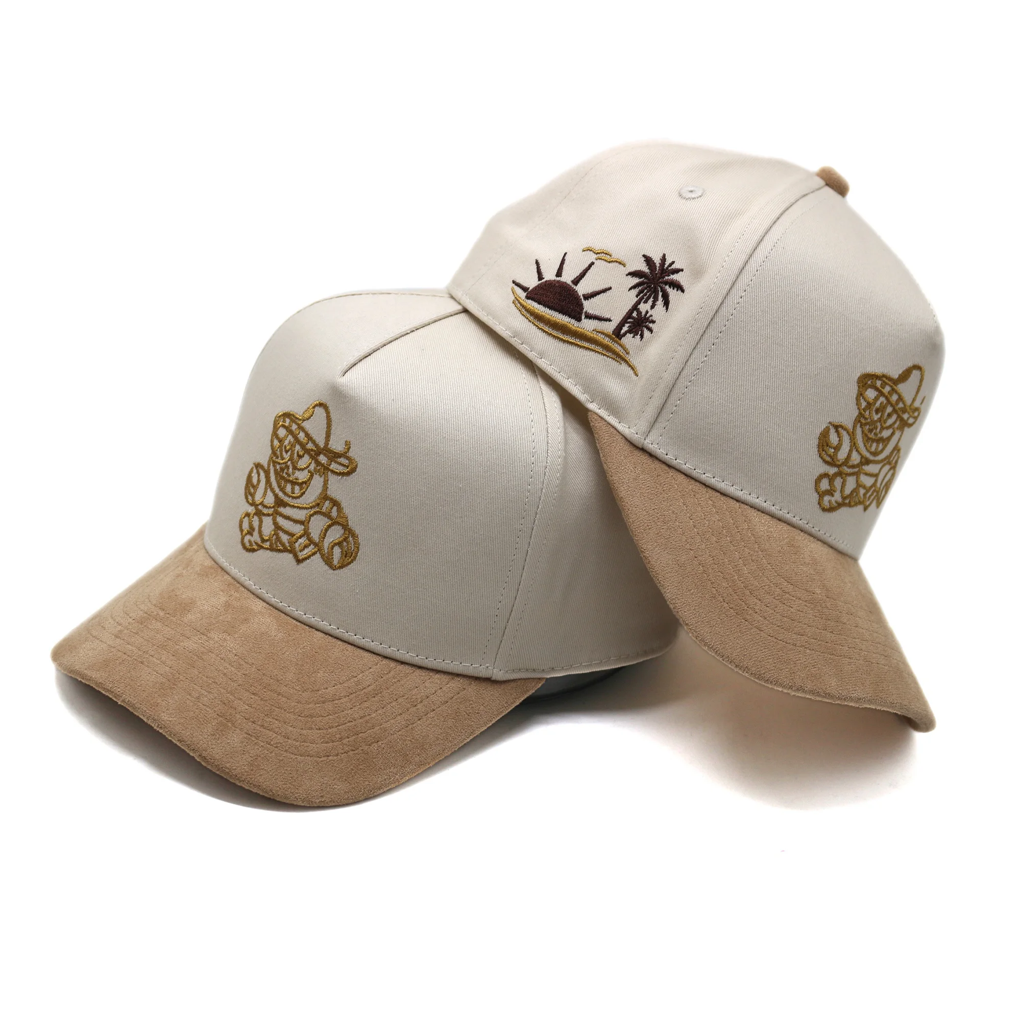 Low MOQ Luxurious 5 Panel Cotton Caps Baseball Hats With Custom 3D Embroidered Logo