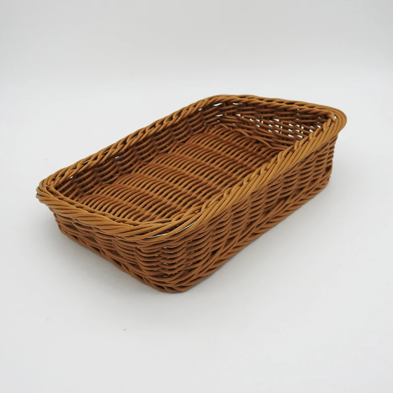 Fruit Snack Bread Storage Box Rectangular Rattan Serving Tray Plastic Woven Wicker Basket